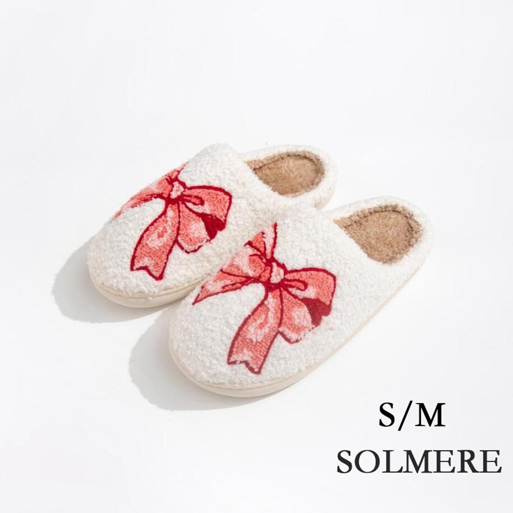 Plush Pink Leopard Print Bow Slide On Slippers - US Women's Size: S/M (6-8) M/L (8-10) - 100% Polyester - Rubber Sole view 2