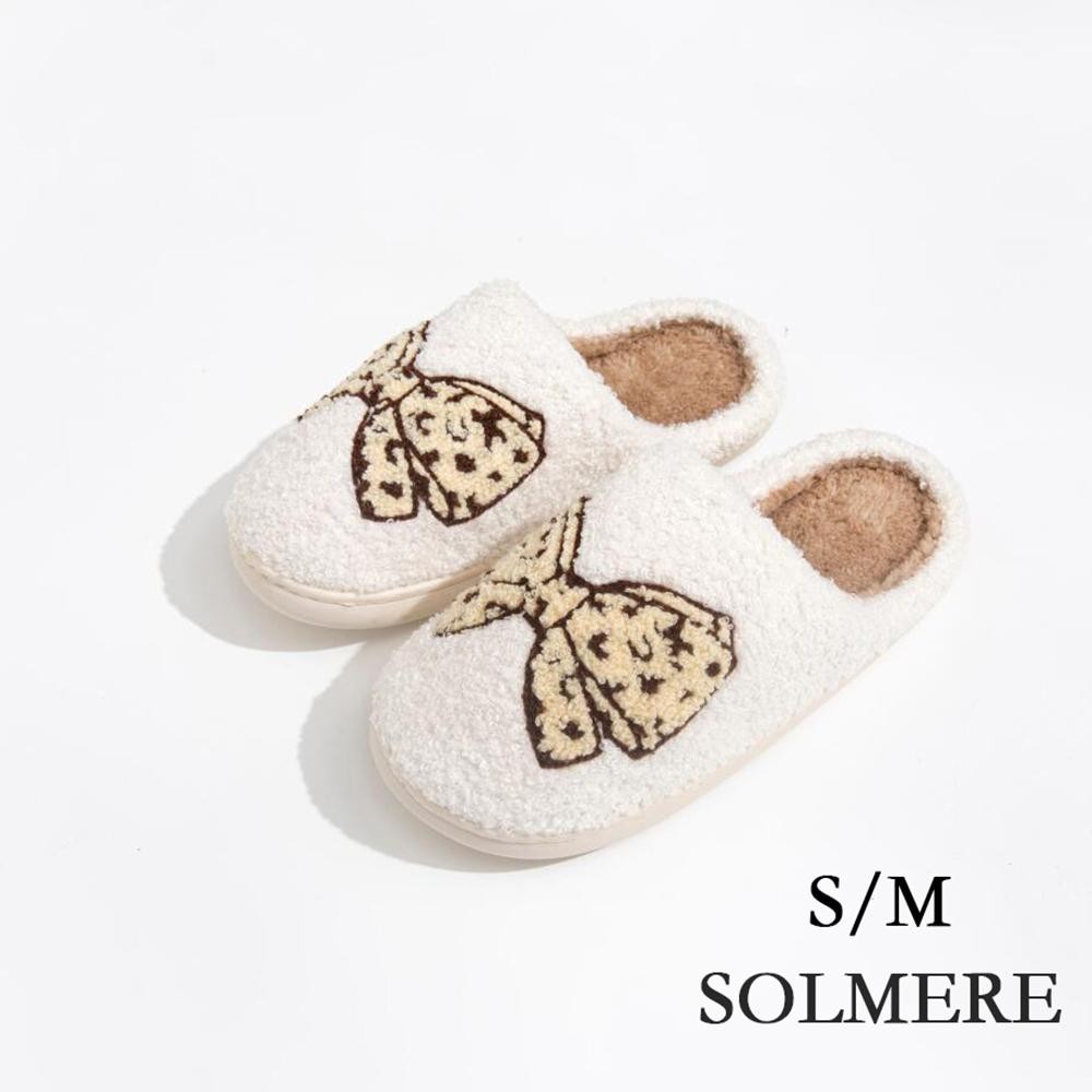 Plush Leopard Print Bow Slide On Slippers - US Women's Size: S/M (6-8) M/L (8-10) - 100% Polyester - Rubber Sole view 2