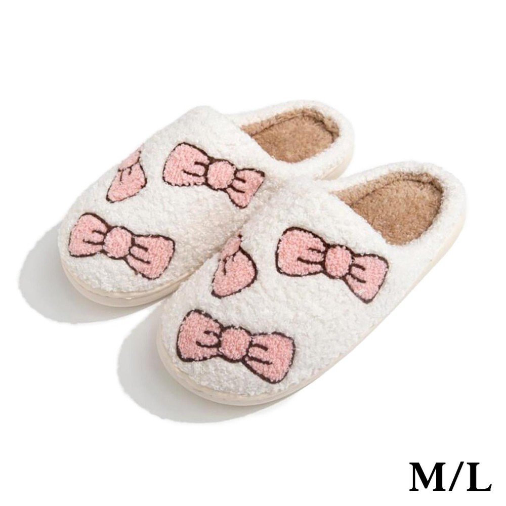 Plush Bows Slide On Slippers - US Women's Size: S/M (6-8) M/L (8-10) - 100% Polyester - Rubber Sole view 2