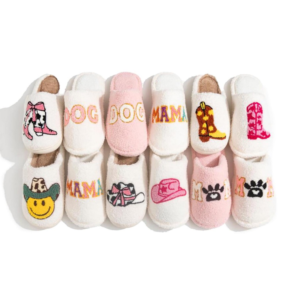 Plush Cowgirl Boot, Hat, & Bow Slide On Slippers - US Women's Size: S/M (6-8) M/L (8-10) - 100% Polyester - Rubber Sole view 4