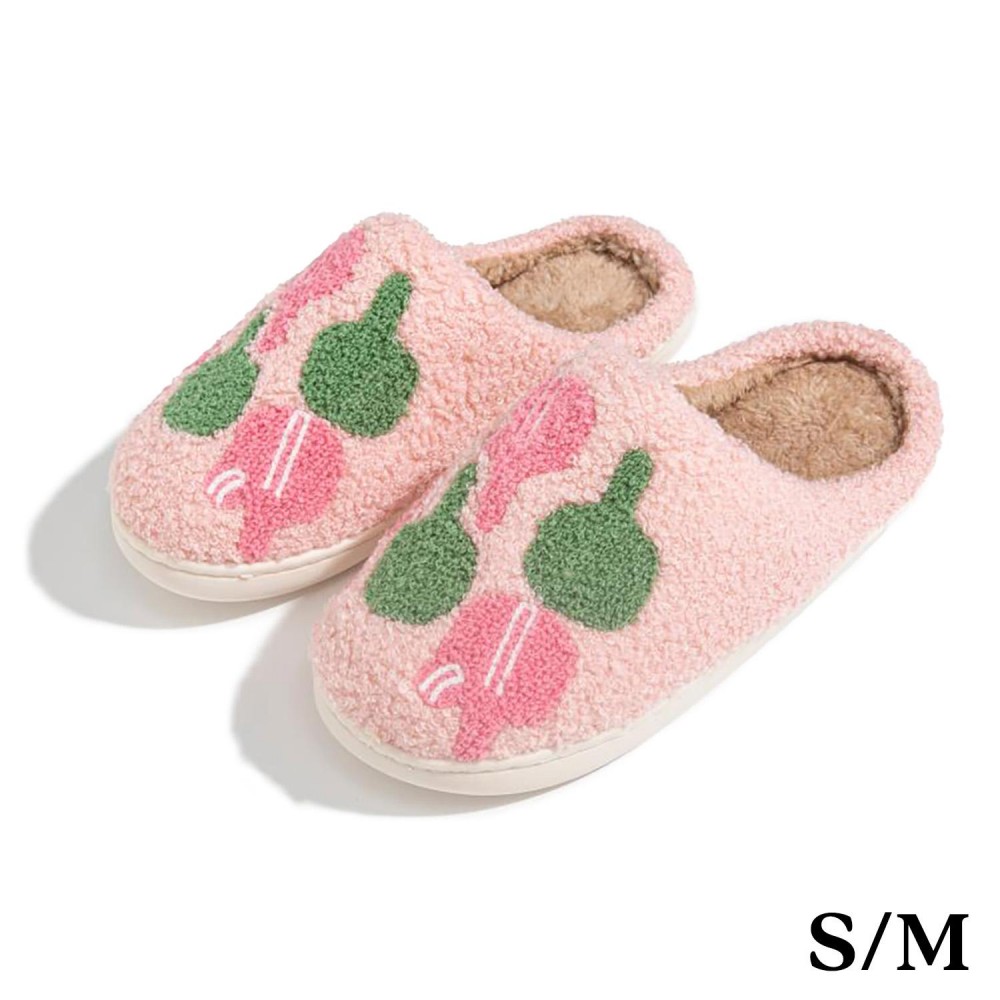 Plush Pickleball Rackets Slide On Slippers - US Women's Size: S/M (6-8) M/L (8-10) - 100% Polyester - Rubber Sole view 2