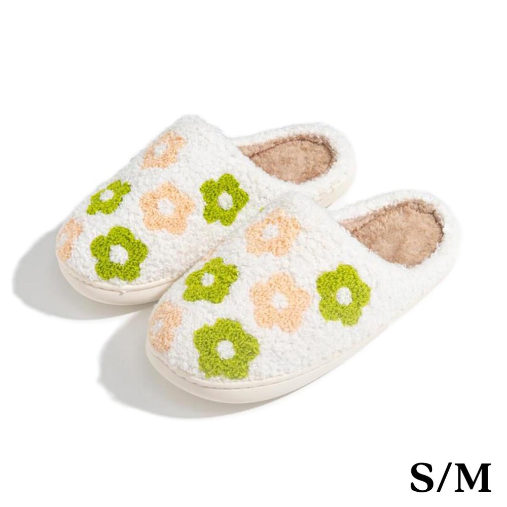 Plush Flowers Slide On Slippers - US Women's Size: S/M (6-8) M/L (8-10) - 100% Polyester - Rubber Sole view 2