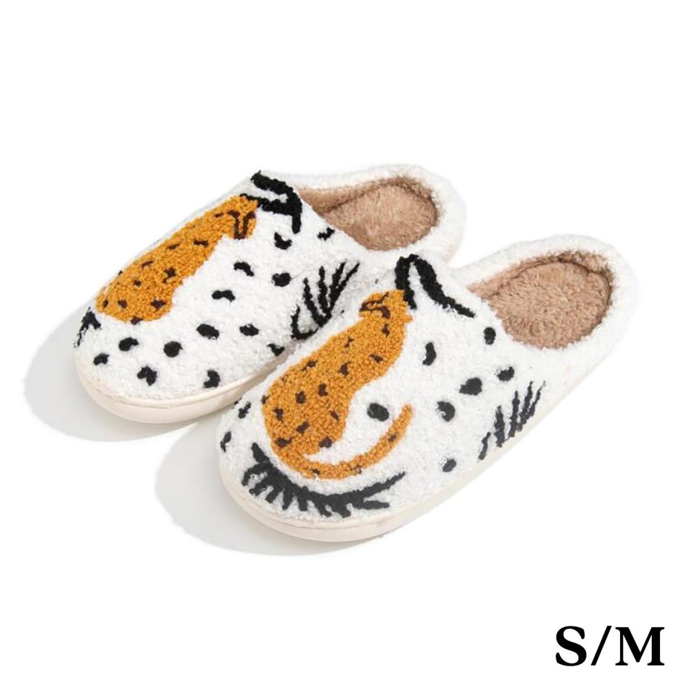 Plush Leopard Slide On Slippers - US Women's Size: S/M (6-8) M/L (8-10) - 100% Polyester - Rubber Sole view 2