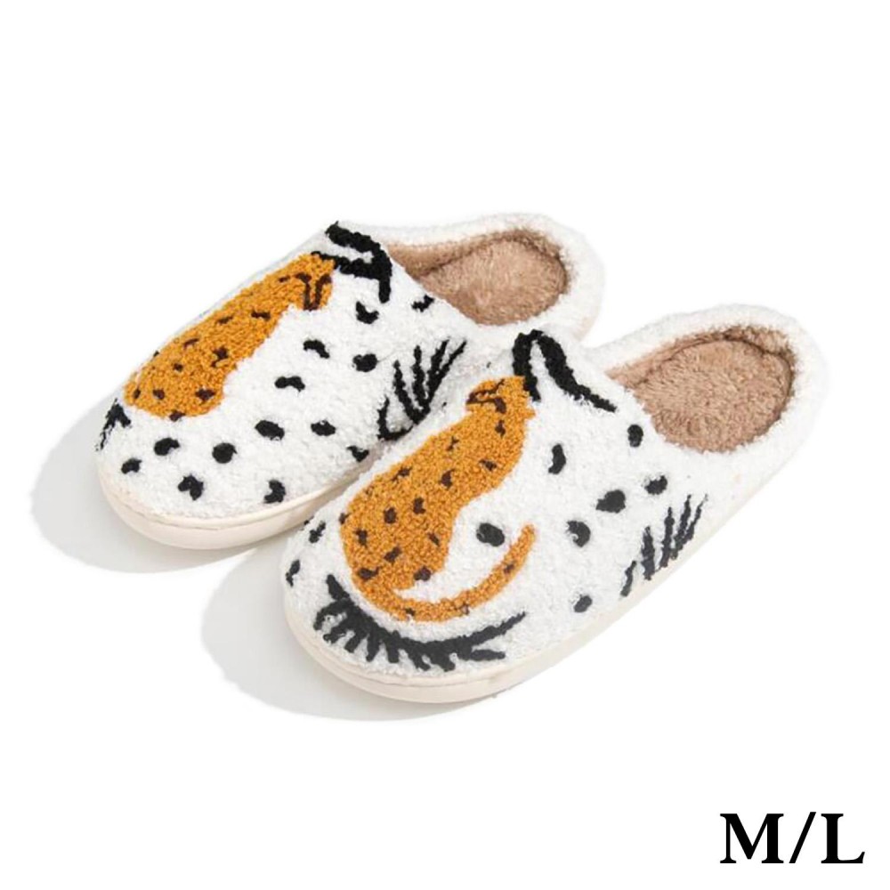 Plush Leopard Slide On Slippers - US Women's Size: S/M (6-8) M/L (8-10) - 100% Polyester - Rubber Sole view 2