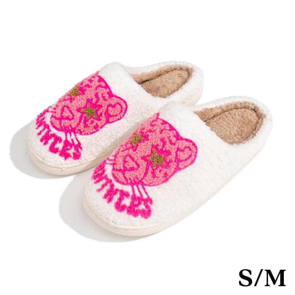 Plush Panther Slide On Slippers - US Women's Size: S/M (6-8) M/L (8-10) - 100% Polyester - Rubber Sole view 2