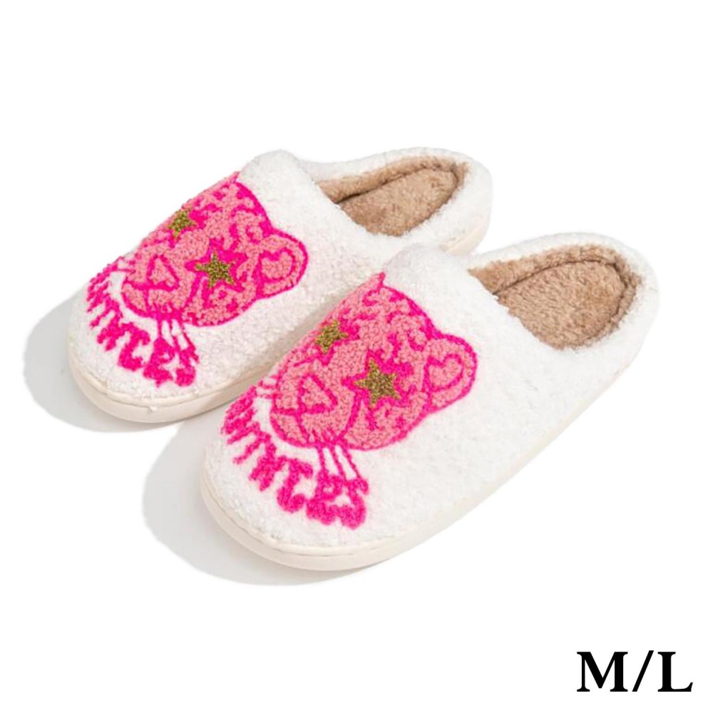 Plush Panther Slide On Slippers - US Women's Size: S/M (6-8) M/L (8-10) - 100% Polyester - Rubber Sole view 2