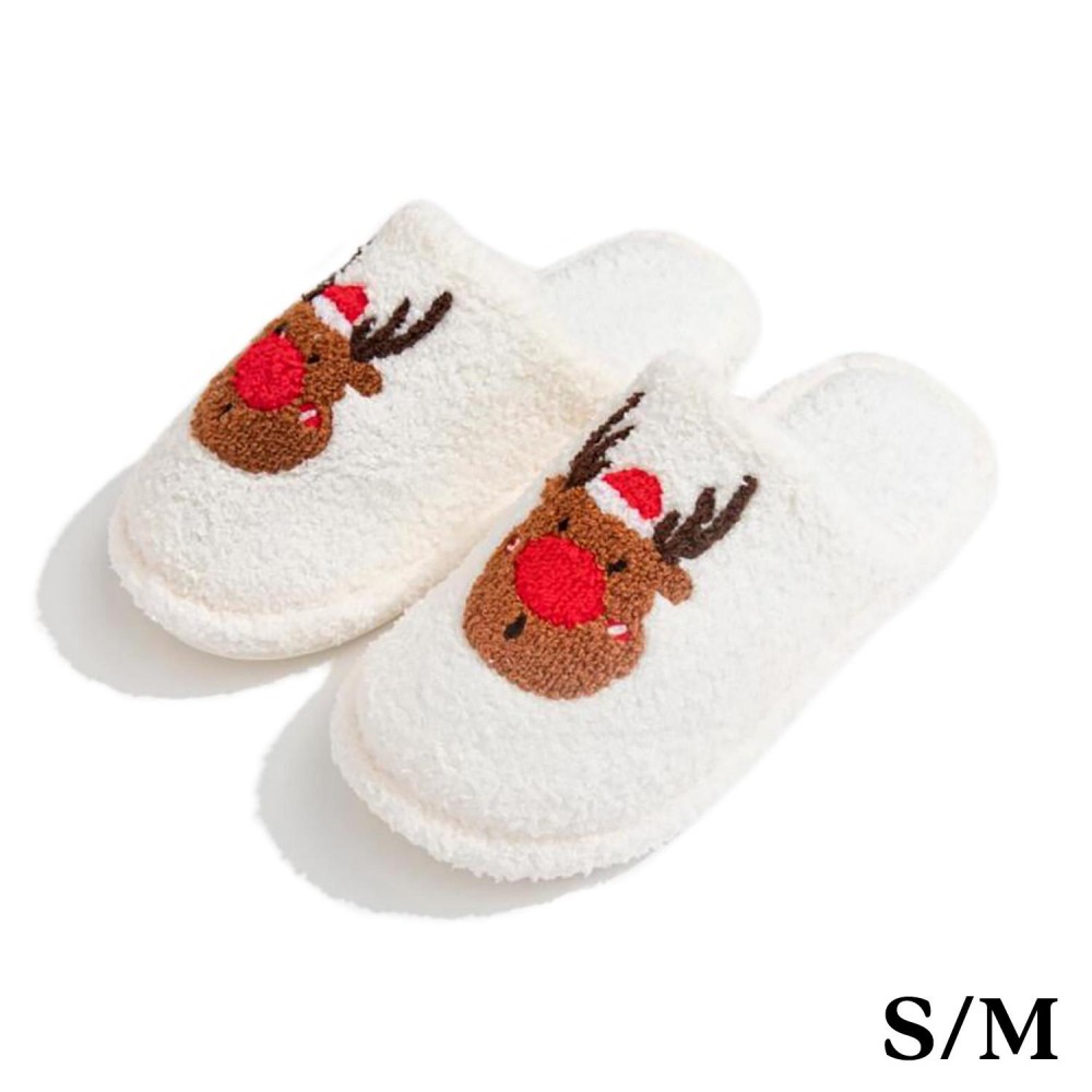 Plush Reindeer Slide On Slippers - US Women's Size: S/M (6-8) M/L (8-10) - 100% Polyester view 2