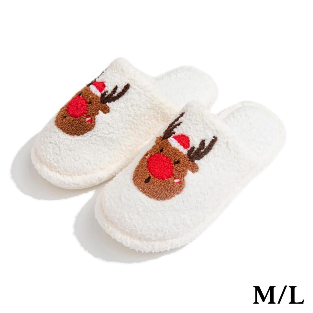 Plush Reindeer Slide On Slippers - US Women's Size: S/M (6-8) M/L (8-10) - 100% Polyester view 2