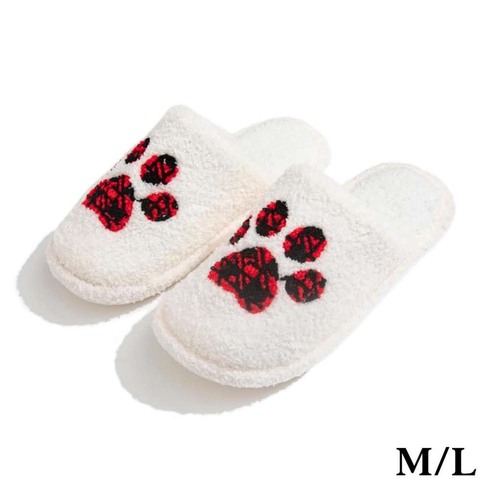 Plush Plaid Paw Print Slide On Slippers - US Women's Size: S/M (6-8) M/L (8-10) - 100% Polyester view 2