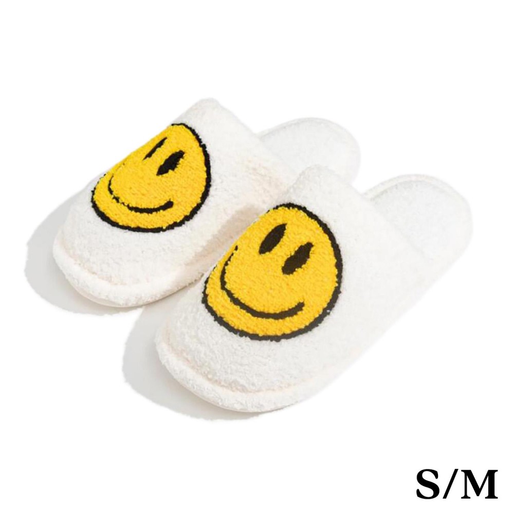 Plush Happy Face Slide On Slippers - US Women's Size: S/M (6-8) M/L (8-10) - 100% Polyester view 2