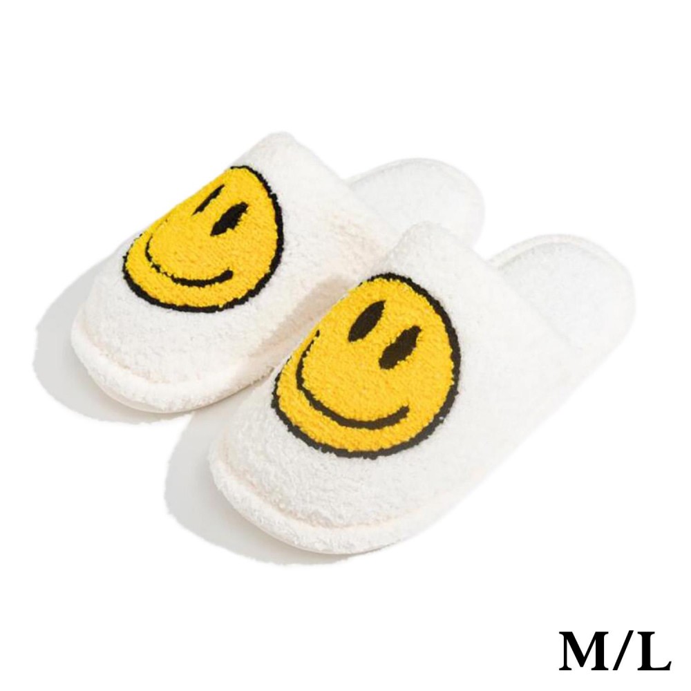 Plush Happy Face Slide On Slippers - US Women's Size: S/M (6-8) M/L (8-10) - 100% Polyester view 2