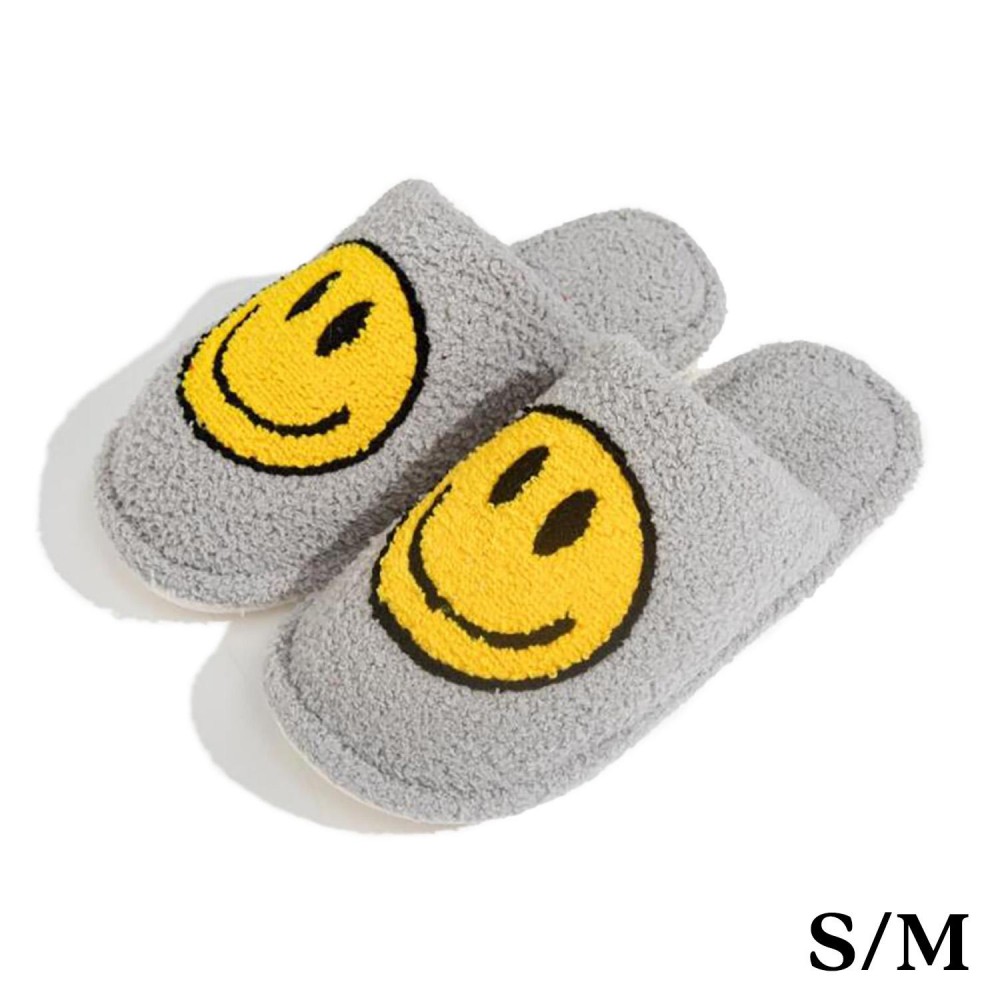 Plush Happy Face Slide On Slippers - US Women's Size: S/M (6-8) M/L (8-10) - 100% Polyester view 2