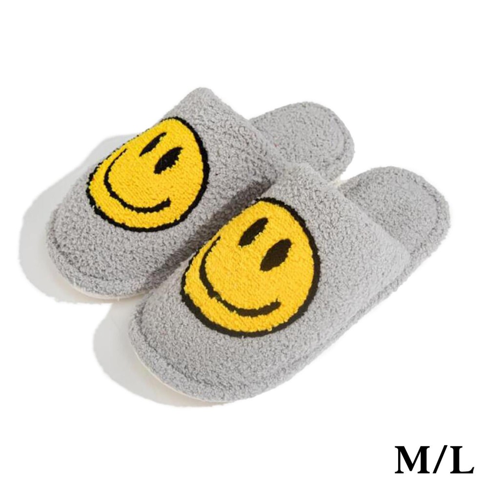 Plush Happy Face Slide On Slippers - US Women's Size: S/M (6-8) M/L (8-10) - 100% Polyester view 2