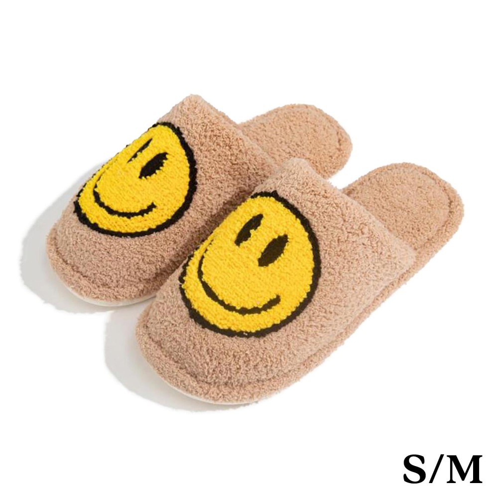 Plush Happy Face Slide On Slippers - US Women's Size: S/M (6-8) M/L (8-10) - 100% Polyester view 2