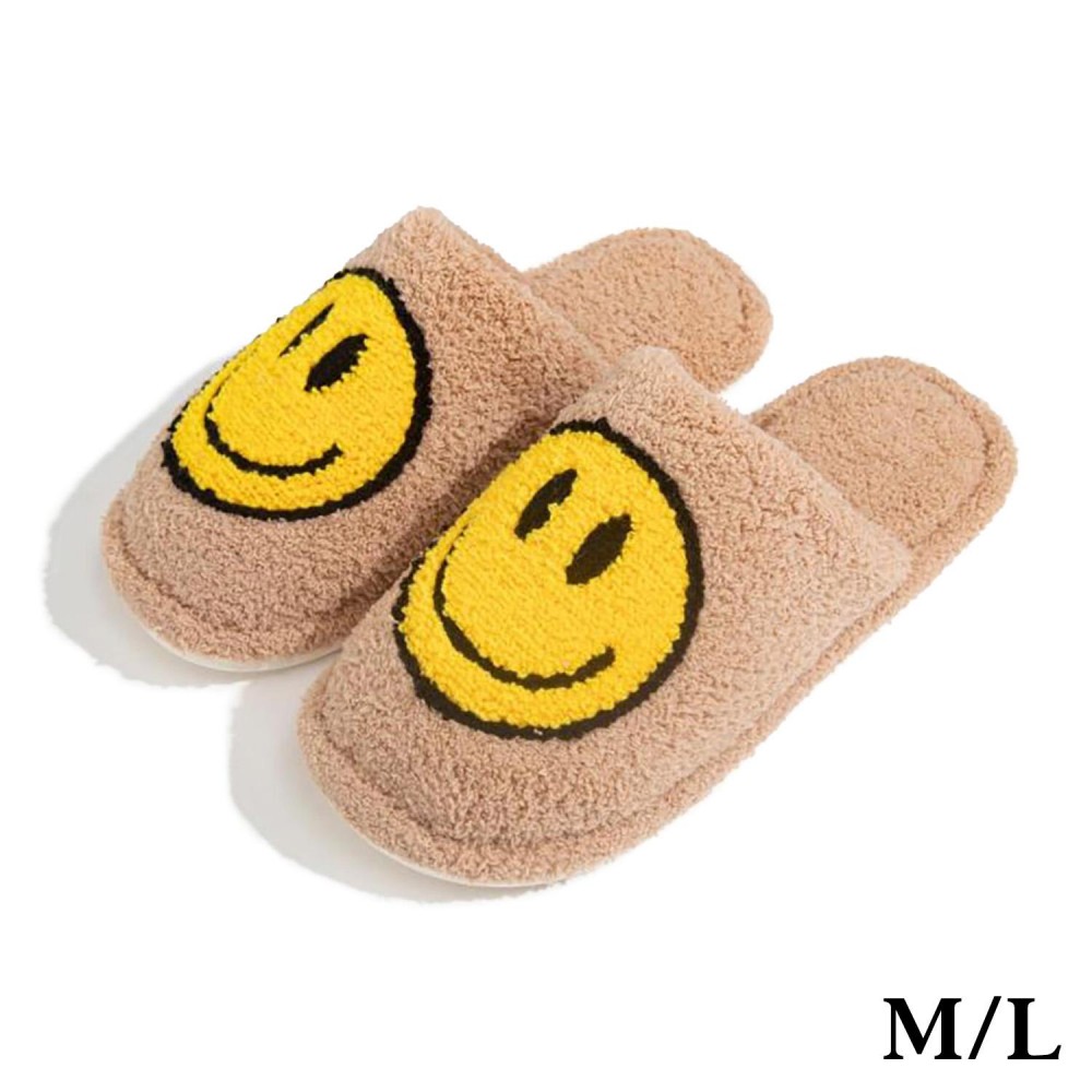 Plush Happy Face Slide On Slippers - US Women's Size: S/M (6-8) M/L (8-10) - 100% Polyester view 2