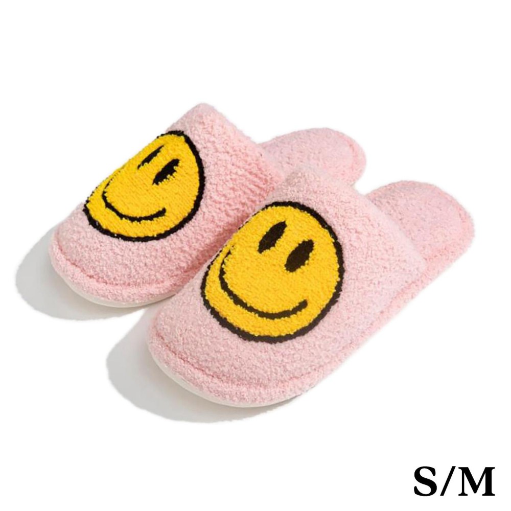 Plush Happy Face Slide On Slippers - US Women's Size: S/M (6-8) M/L (8-10) - 100% Polyester view 2