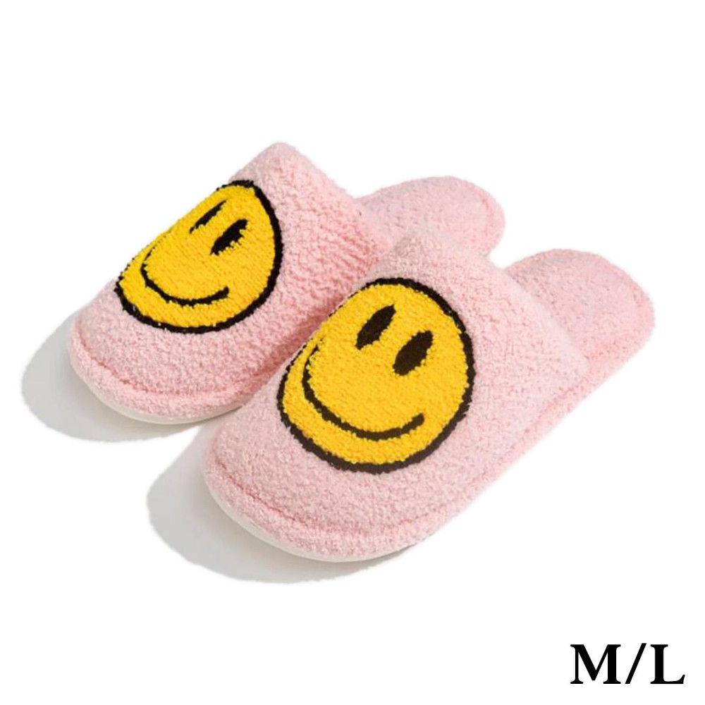 Plush Happy Face Slide On Slippers - US Women's Size: S/M (6-8) M/L (8-10) - 100% Polyester view 2