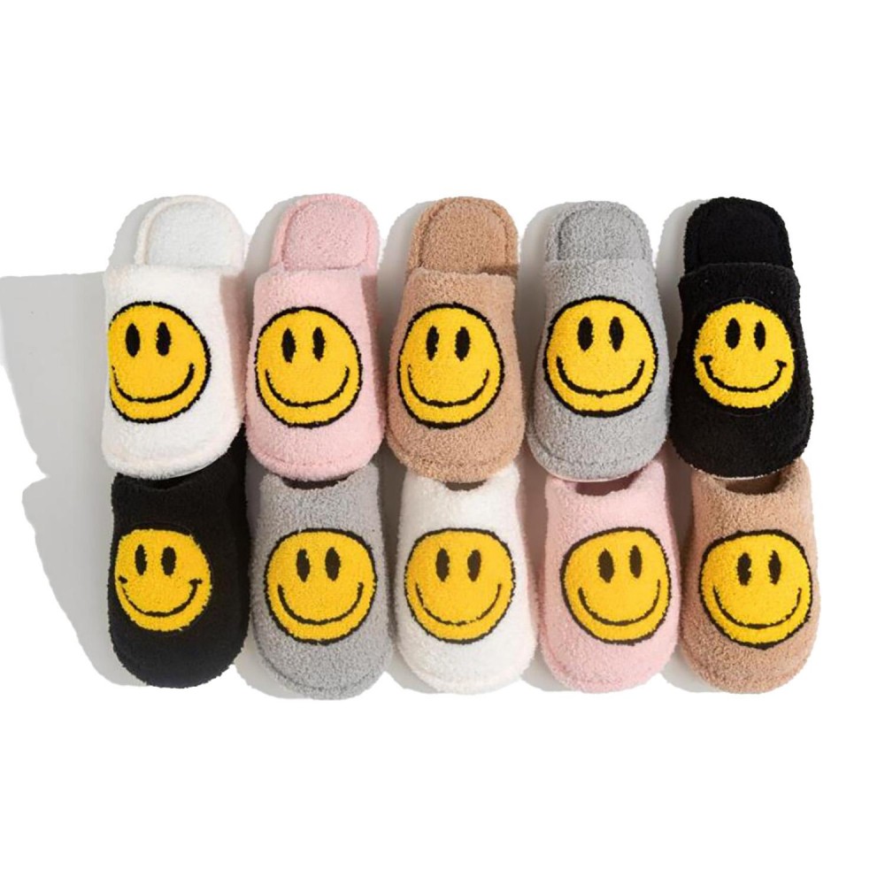 Plush Happy Face Slide On Slippers - US Women's Size: S/M (6-8) M/L (8-10) - 100% Polyester view 4