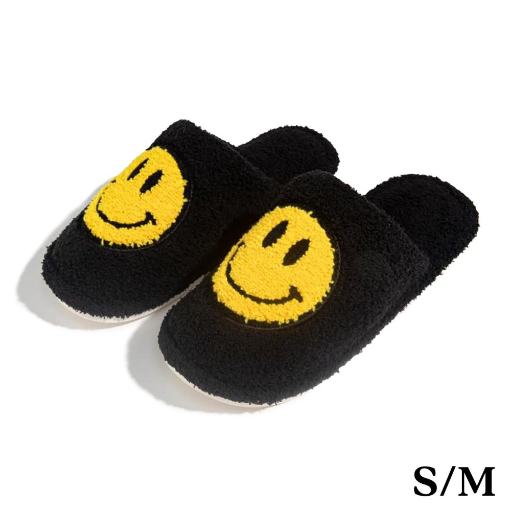 Plush Happy Face Slide On Slippers - US Women's Size: S/M (6-8) M/L (8-10) - 100% Polyester view 2