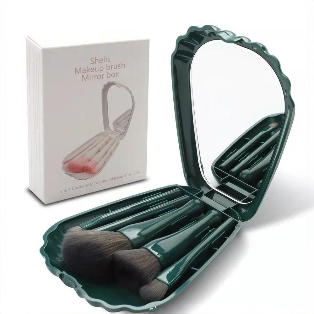 Shell Compact Mirror With Brush Set - 5 Makeup Brushes Included view 2