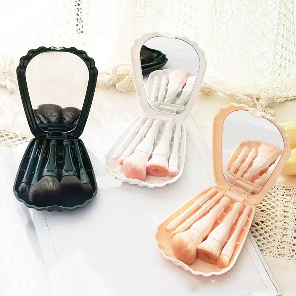 Shell Compact Mirror With Brush Set - 5 Makeup Brushes Included view 4