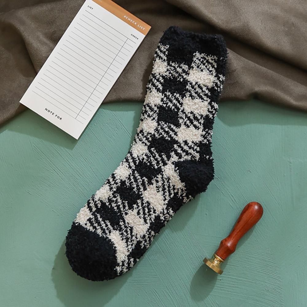Soft Plush Knit Plaid Socks - One Size Fits Most (Sizes Adult 6-11) - Assorted Colors - 100% Poly Microfiber view 4