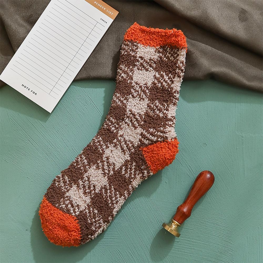 Soft Plush Knit Plaid Socks - One Size Fits Most (Sizes Adult 6-11) - Assorted Colors - 100% Poly Microfiber view 6