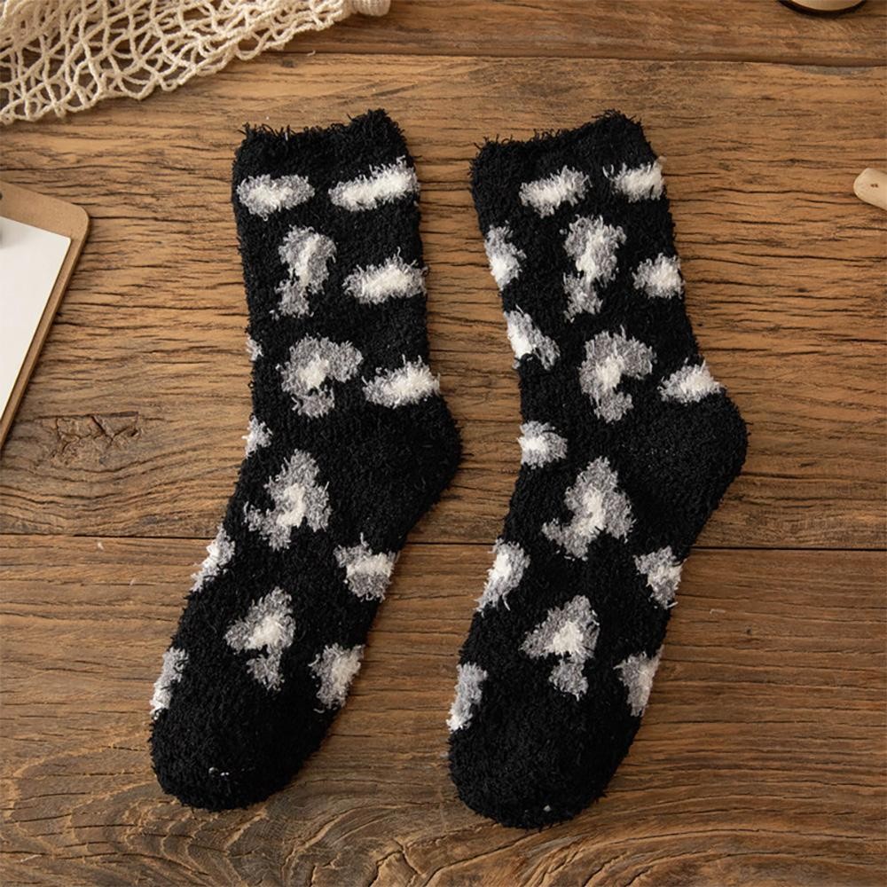 Soft Plush Knit Leopard Print Socks (6-pack) - One Size Fits Most (Sizes Adult 6-11) - Assorted Colors - 100% Poly Microfiber view 4