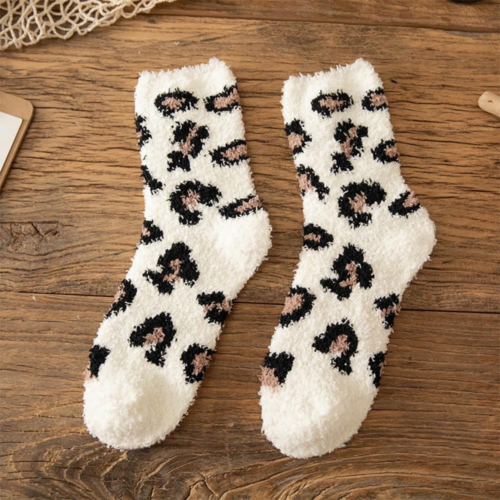 Soft Plush Knit Leopard Print Socks (6-pack) - One Size Fits Most (Sizes Adult 6-11) - Assorted Colors - 100% Poly Microfiber view 6
