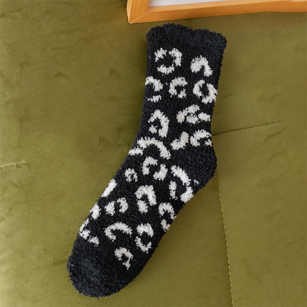 Soft Plush Knit Leopard Print Socks (6-pack) - One Size Fits Most (Sizes Adult 6-11) - Assorted Colors - 100% Poly Microfiber view 4