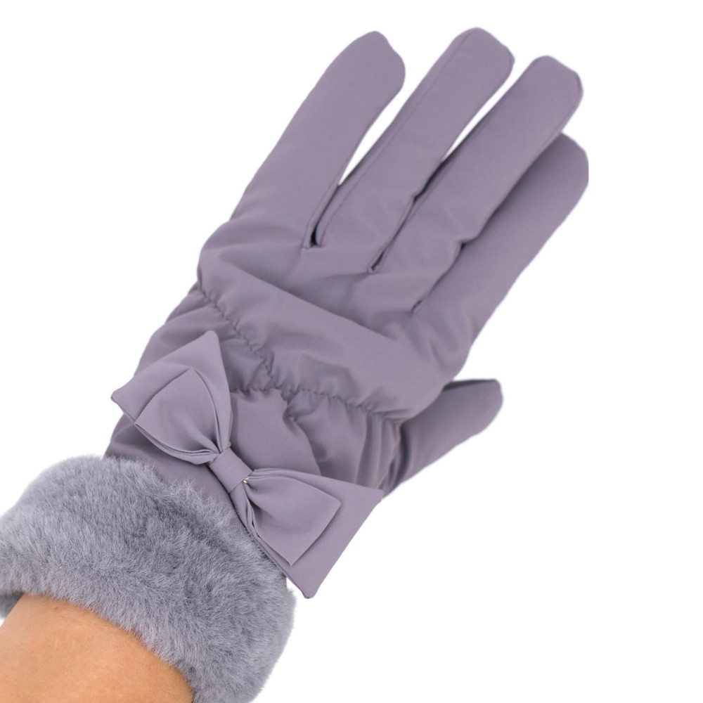 Faux Fur Cuffed Water Resistant Gloves With Bow Detail - Touch Screen Compatible - Fuzzy Lined - One Size Fits Most - 100% Polyester view 4