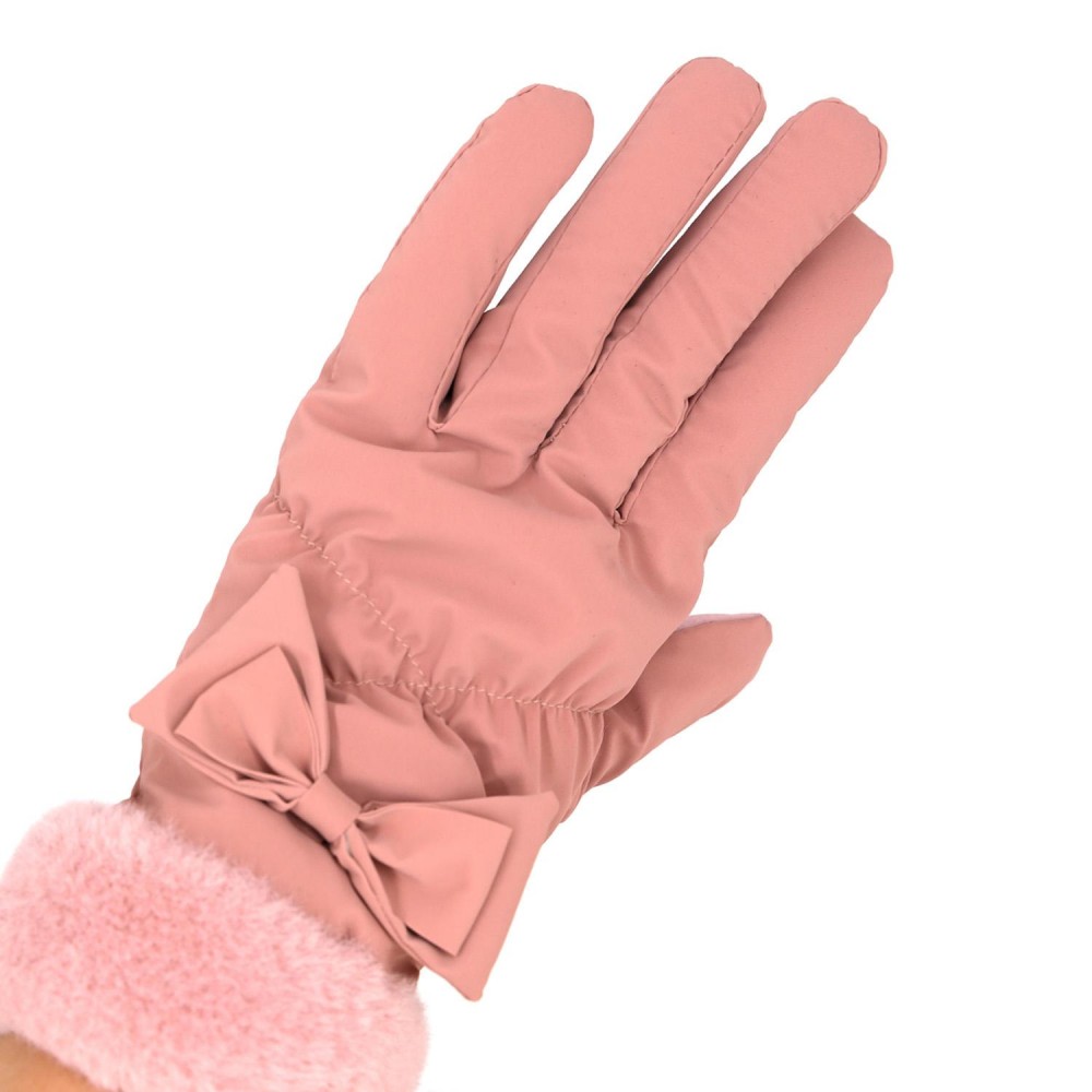 Faux Fur Cuffed Water Resistant Gloves With Bow Detail - Touch Screen Compatible - Fuzzy Lined - One Size Fits Most - 100% Polyester view 4