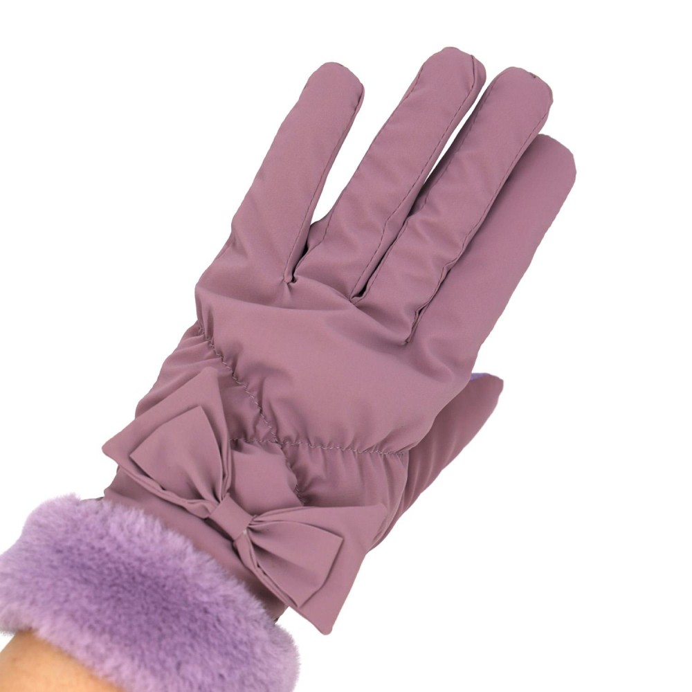 Faux Fur Cuffed Water Resistant Gloves With Bow Detail - Touch Screen Compatible - Fuzzy Lined - One Size Fits Most - 100% Polyester view 4
