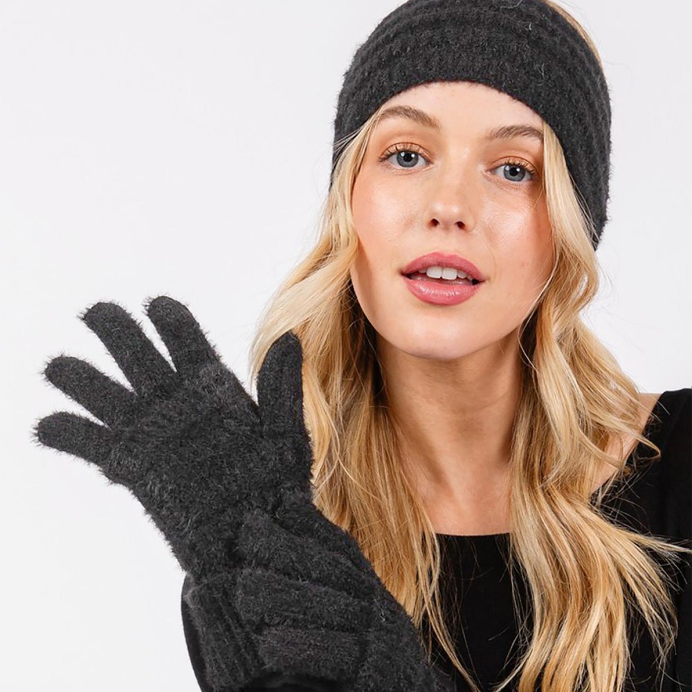Fluffy Faux Fur Knit Gloves - Touch Screen Compatible - One Size Fits Most - 100% Polyester view 4