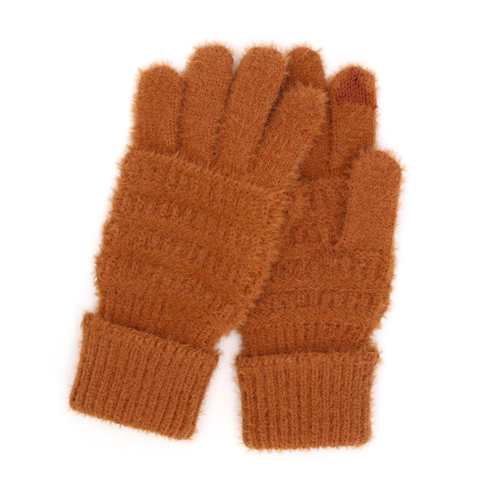 Fluffy Faux Fur Knit Gloves - Touch Screen Compatible - One Size Fits Most - 100% Polyester view 2