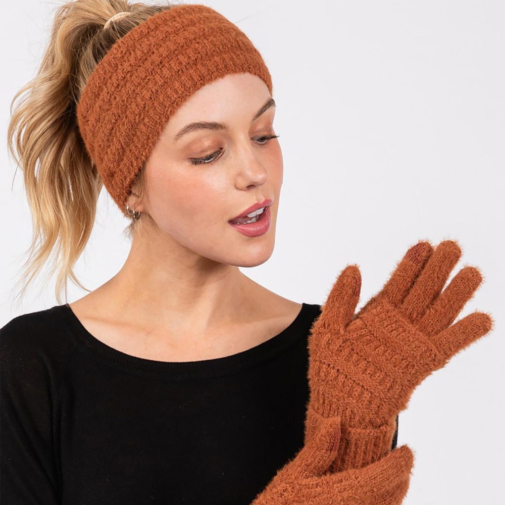 Fluffy Faux Fur Knit Gloves - Touch Screen Compatible - One Size Fits Most - 100% Polyester view 4
