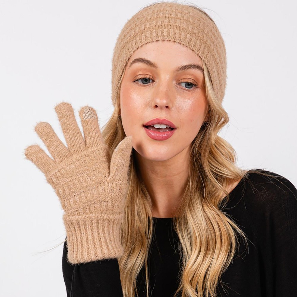 Fluffy Faux Fur Knit Gloves - Touch Screen Compatible - One Size Fits Most - 100% Polyester view 4