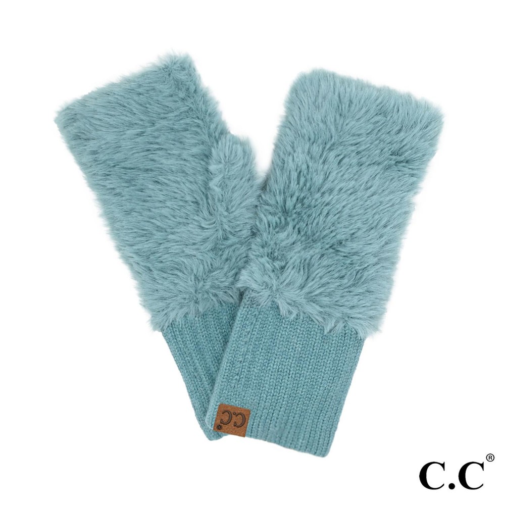 C.C FGE0105 Faux Fur Fingerless Gloves - One Size Fits Most - Body: 100% Nylon - Cuff: 52% Acrylic / 27% Polyester / 21% Nylon view 2