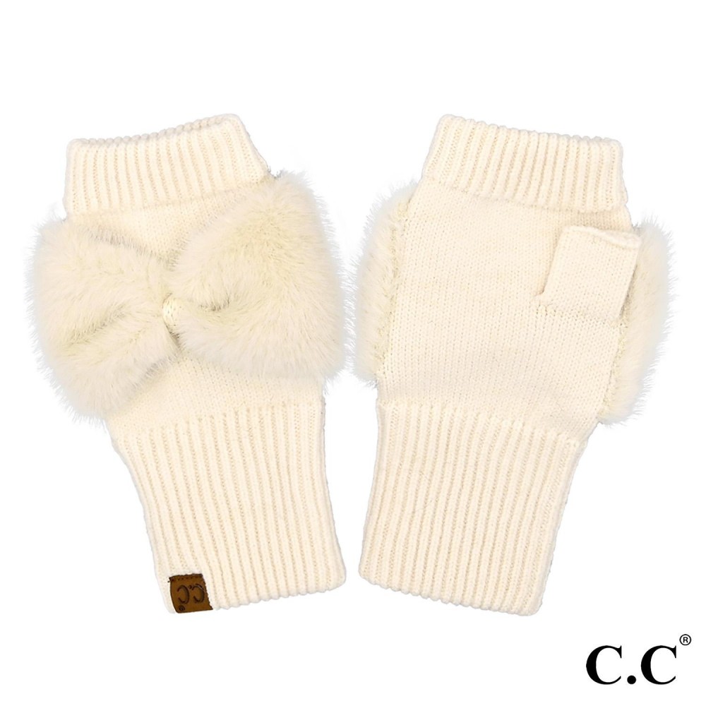 C.C FGE0155 Faux Fur Bow Fingerless Gloves - One Size Fits Most - 47% Nylon / 31% Polyester / 22% Nylon view 2