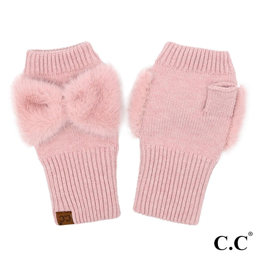 C.C FGE0155 Faux Fur Bow Fingerless Gloves - One Size Fits Most - 47% Nylon / 31% Polyester / 22% Nylon view 2