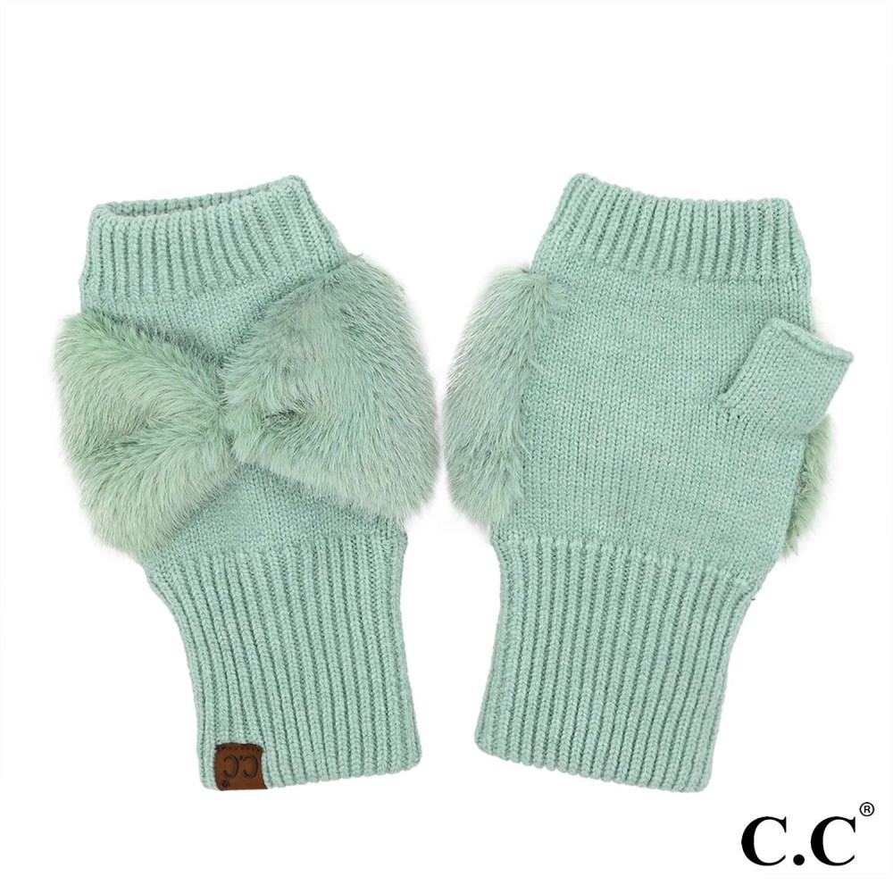 C.C FGE0155 Faux Fur Bow Fingerless Gloves - One Size Fits Most - 47% Nylon / 31% Polyester / 22% Nylon view 2