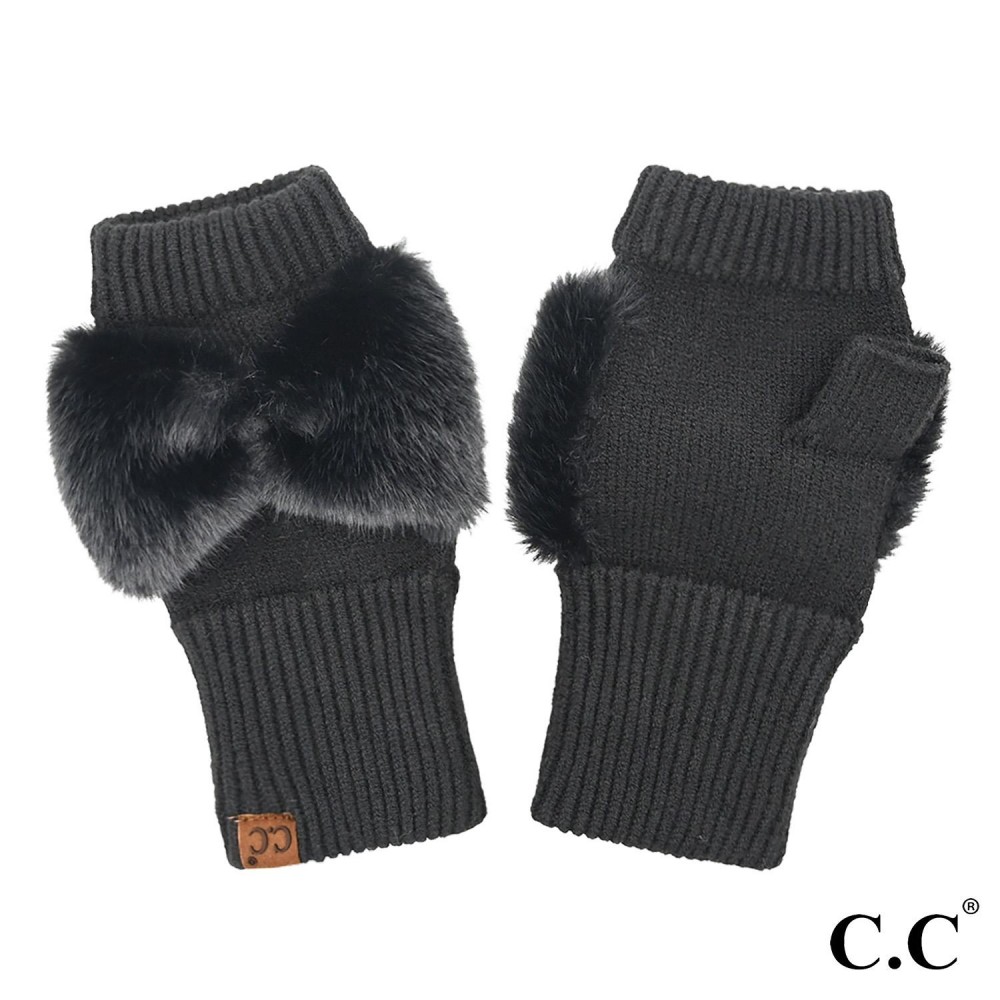 C.C FGE0155 Faux Fur Bow Fingerless Gloves - One Size Fits Most - 47% Nylon / 31% Polyester / 22% Nylon view 2