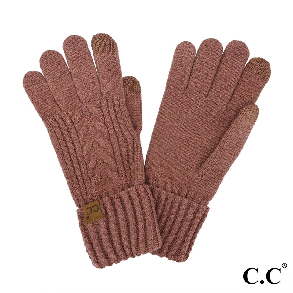 C.C GLE0122 Cable Knit Gloves - One Size Fits Most - Touchscreen Compatible - 47% Rayon / 31% Polyester / 22% Nylon view 2