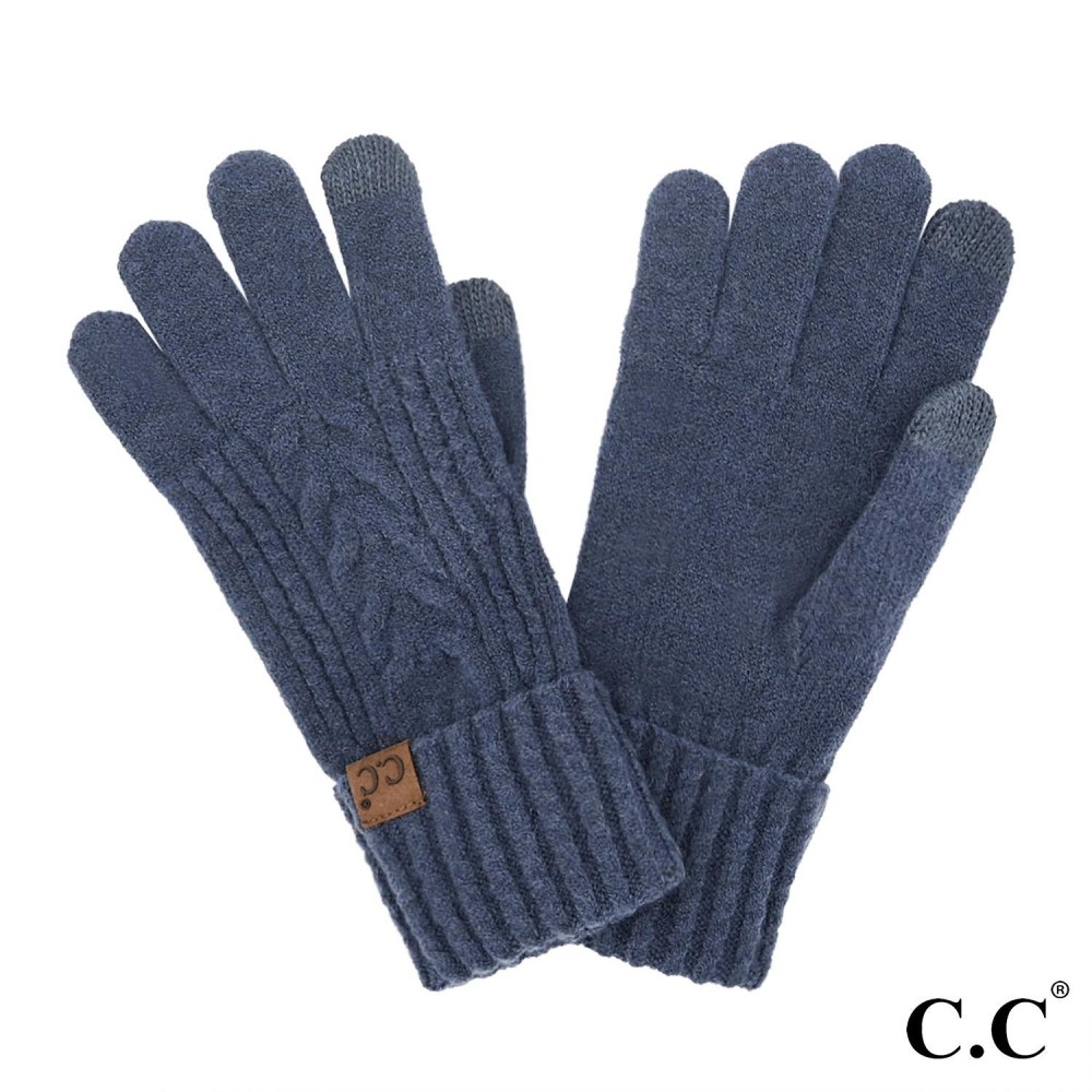 C.C GLE0122 Cable Knit Gloves - One Size Fits Most - Touchscreen Compatible - 47% Rayon / 31% Polyester / 22% Nylon view 2
