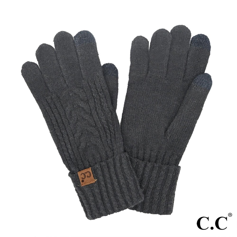 C.C GLE0122 Cable Knit Gloves - One Size Fits Most - Touchscreen Compatible - 47% Rayon / 31% Polyester / 22% Nylon view 2