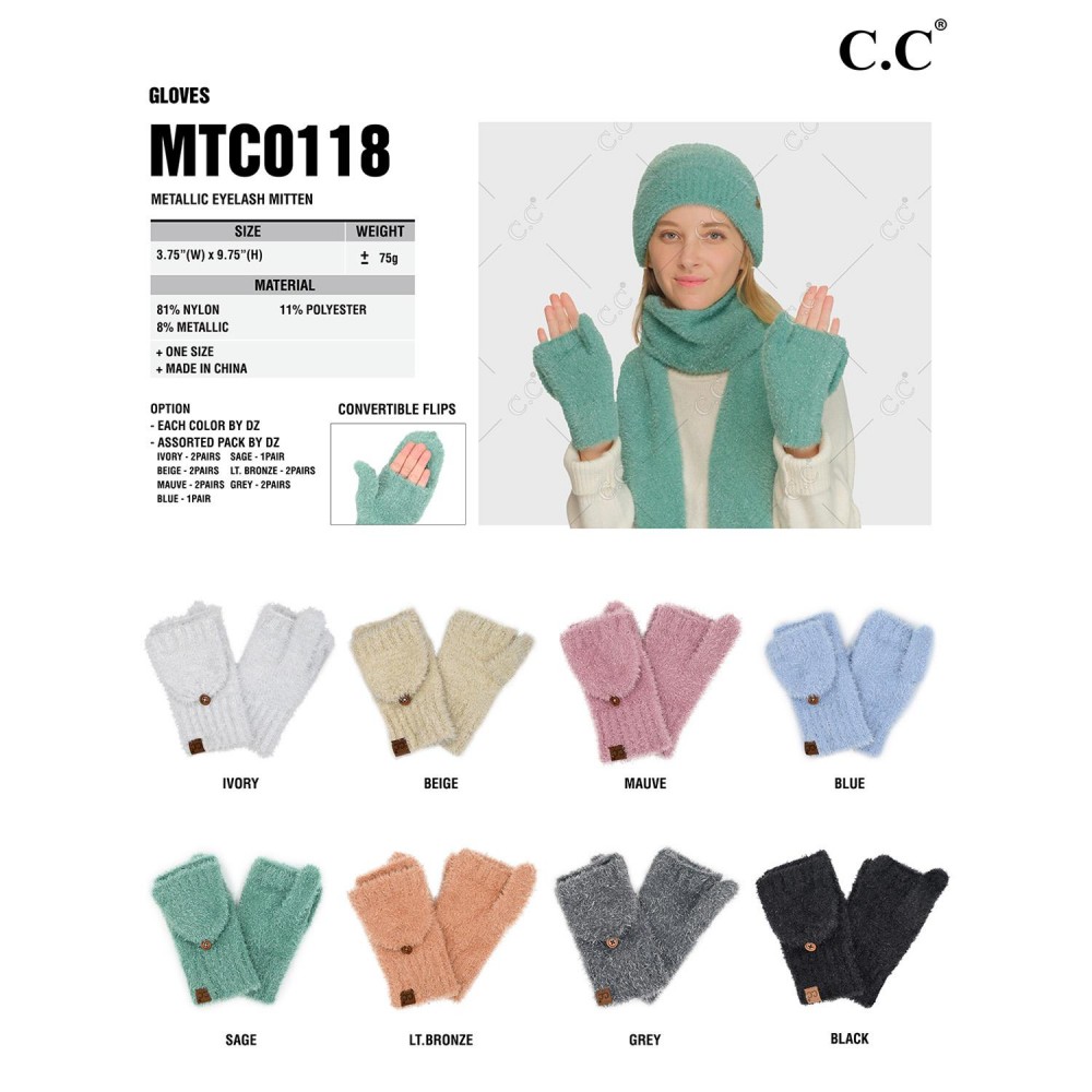 C.C MTC-0118 Metallic Eyelash Mitten - One Size Fits Most - 81% Nylon / 11% Polyester / 8% Metallic view 4