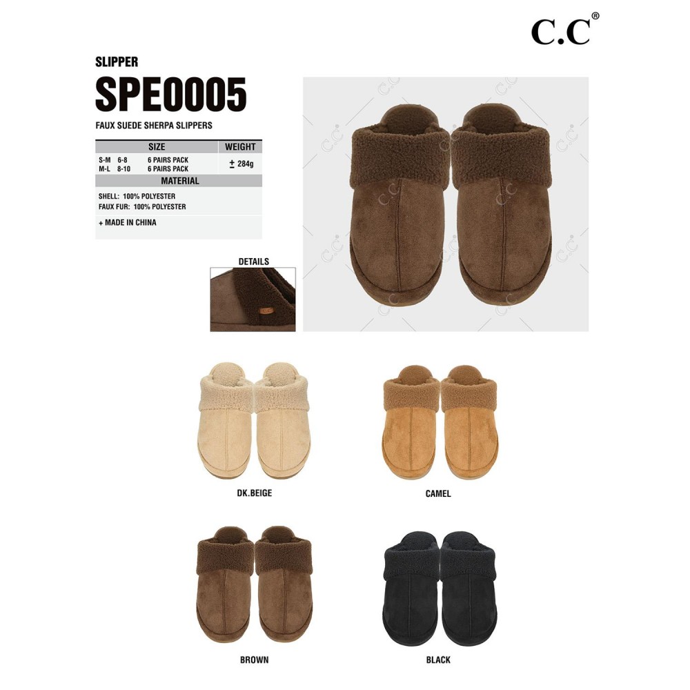 C.C SPE0005 Faux Suede Sherpa Slippers - US Women's Size: S/M (6-8) M/L (8-10) - Shell: 100% Polyester - Faux Fur: 100% Polyester view 4