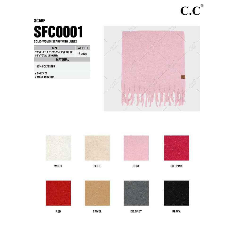 C.C SFC001 Solid Woven Scarf With Lurex - Approximately 86" L x 18" W - 100% Polyester view 4