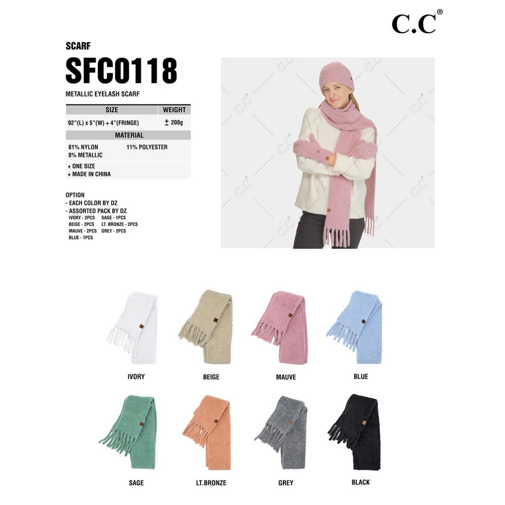 C.C SFC0118 Metallic Eyelash Scarf - Approximately 92" L x 5" W - 81% Nylon / 11% Polyester / 8% Metallic view 4