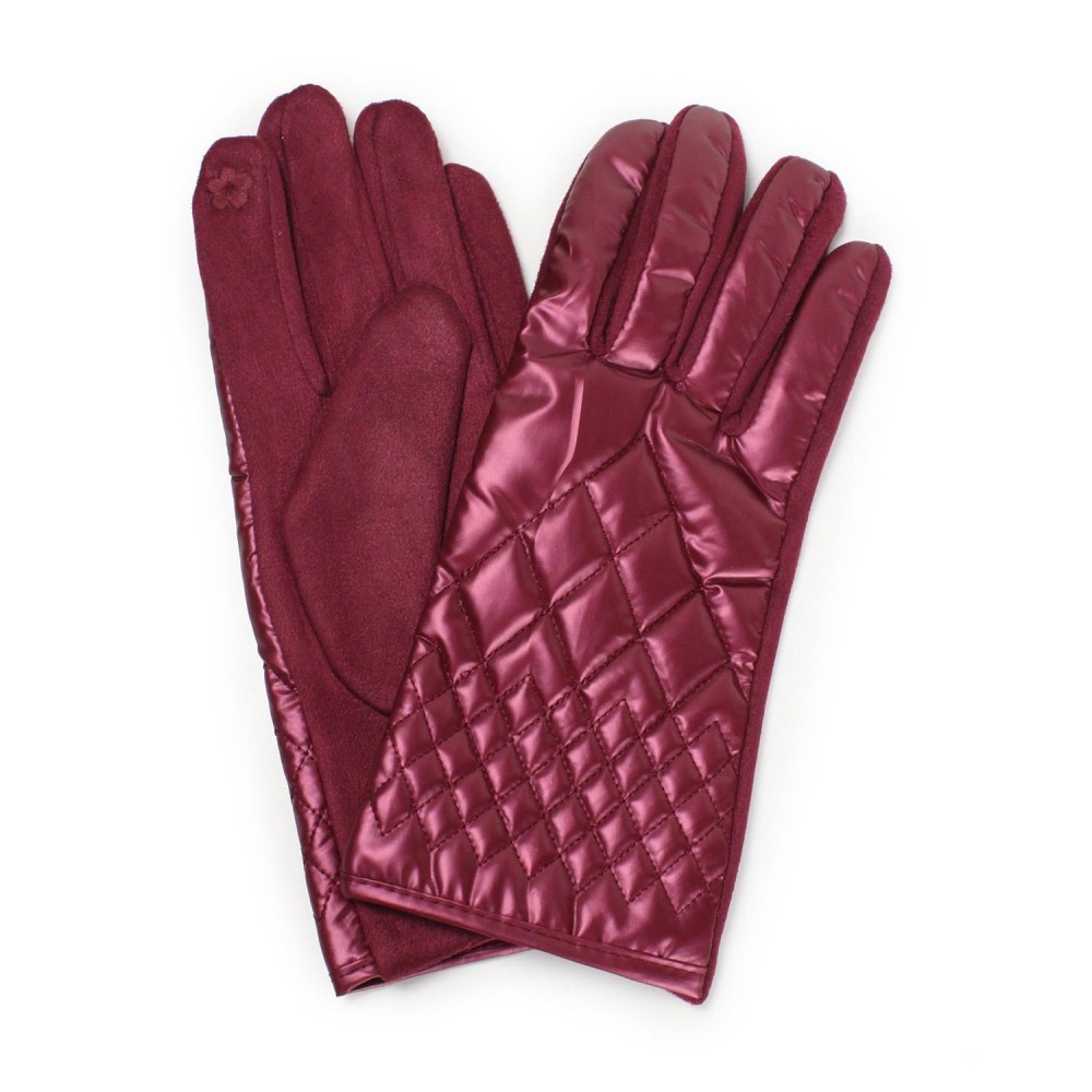 Faux Suede Gloves With Quilted Metallic Detail - Touch Screen Compatible - Velvet Lining - One Size Fits Most - 100% Polyester view 2